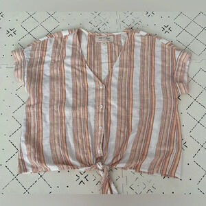 Cloth & Stone women’s striped‎ knotted hem button up linen blouse S